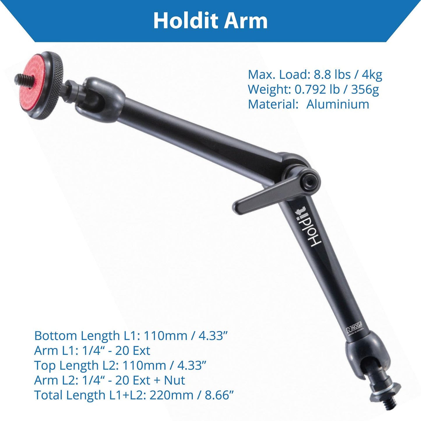 NOGA HoldIT NOGA HS9000 Monitor Arm Camera Accessories - Magic Arm Camera Rig for Cine, Digital, DVD Cameras - Heavy Duty Construction Flexible Arm with Quick Release Adapter