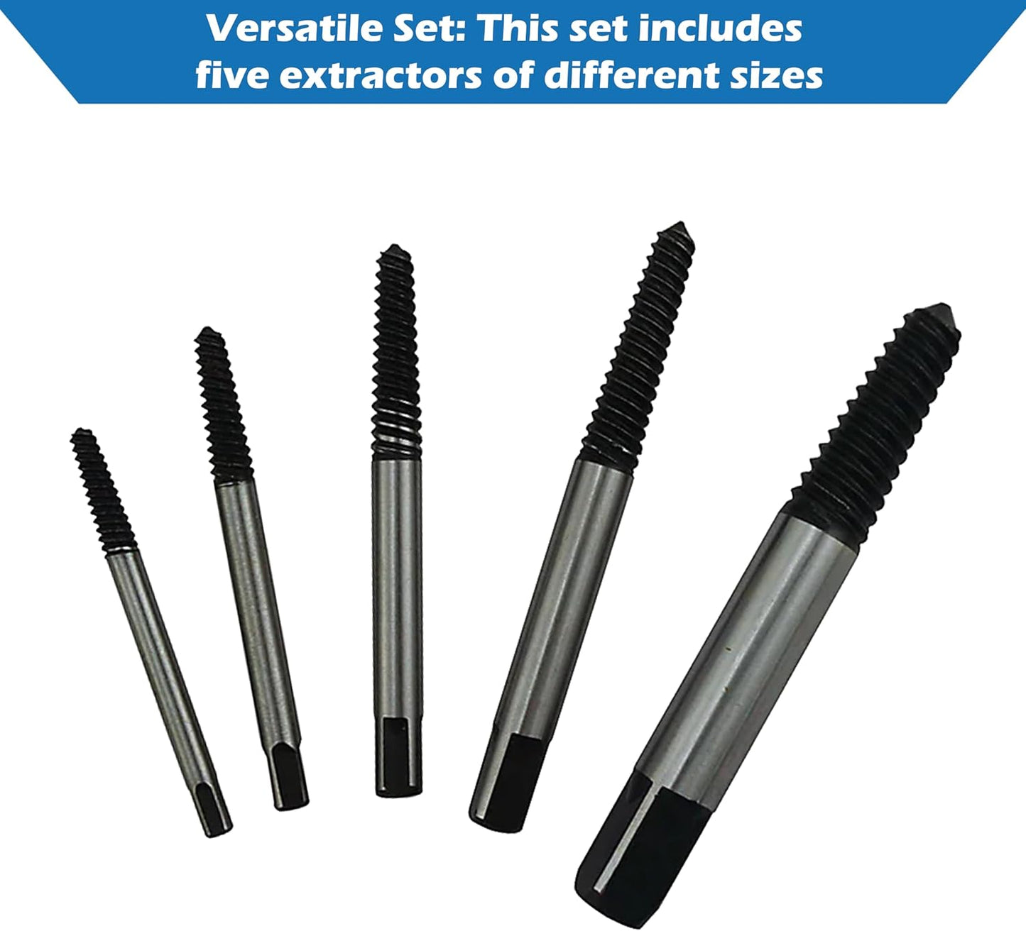 TJR® 5pcs Spiral Screw Extractor Set Sizes #1-#5 for M3-M8 - Easy Out Multi-Spline Stripped Bolt Remover