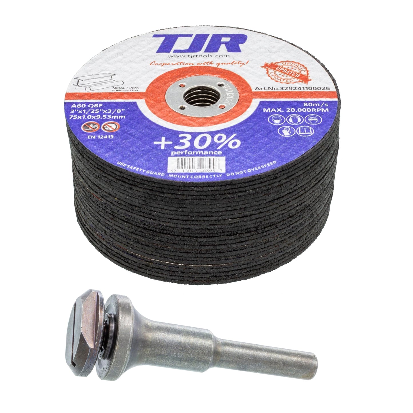 Mandril de montaje TJR© para discos de corte - Orificio de eje versátil de 3/8 de pulgada y vástago de ¼ de pulgada con opciones de bloqueo dobles con destornillador y llave - Eje para esmeriladora