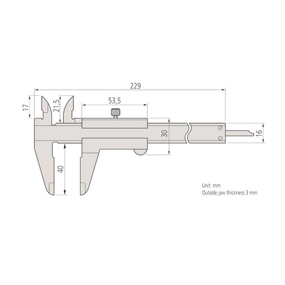 Mitutoyo 530-101 Vernier Calipers, Depth and Step Measurements, Metric, 0"/0mm-150mm Range, +/-0.05mm Accuracy, 0.05mm Resolution, 40mm Jaw Depth