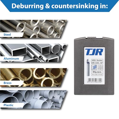 TJR® Countersink 90° set of 6 pieces 1/4", 1/3", 2/5", 1/2", 2/3", 4/5" HSS (4241) Coated, for chamfering