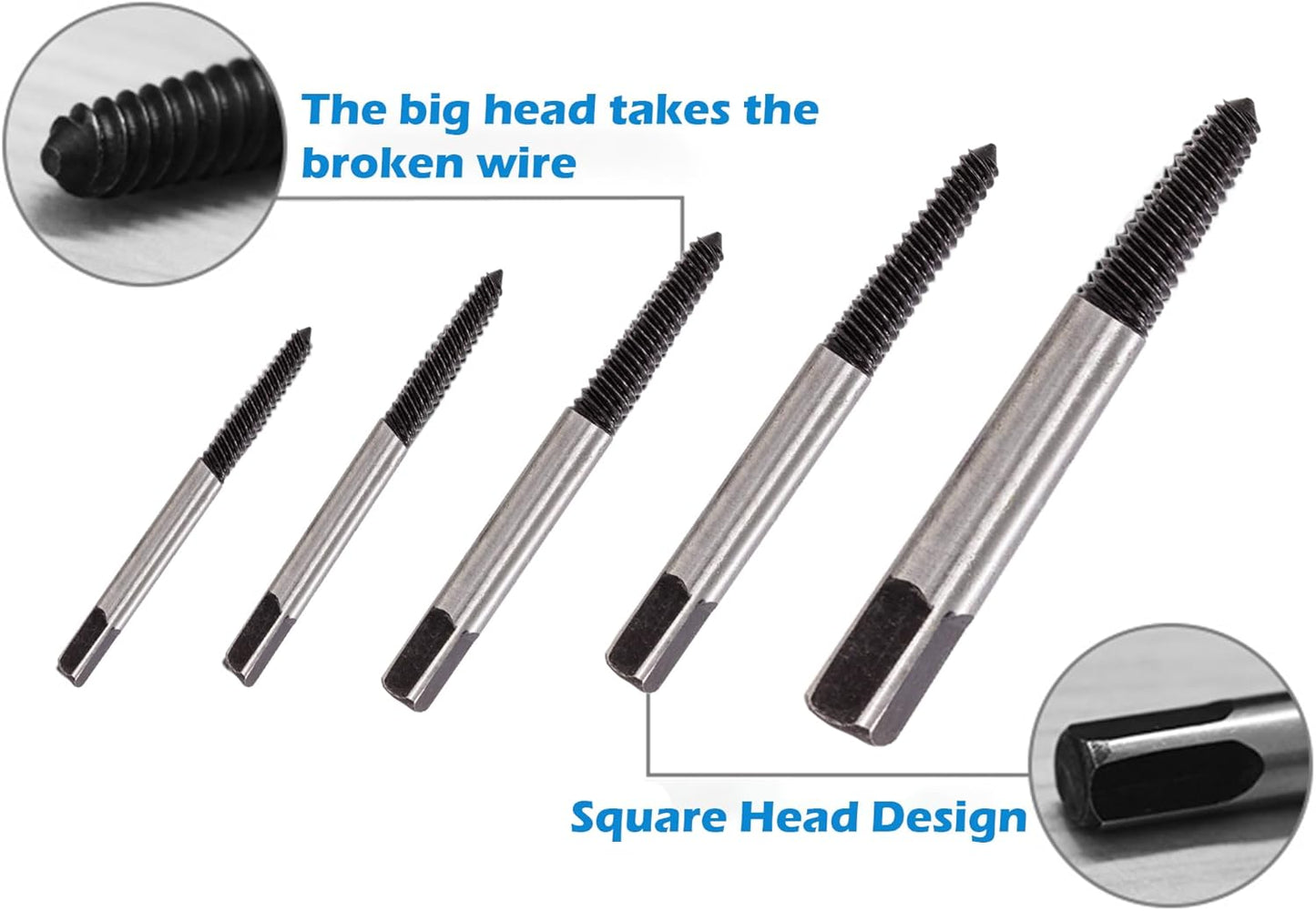 TJR® 5pcs Spiral Screw Extractor Set Sizes #1-#5 for M3-M8 - Easy Out Multi-Spline Stripped Bolt Remover