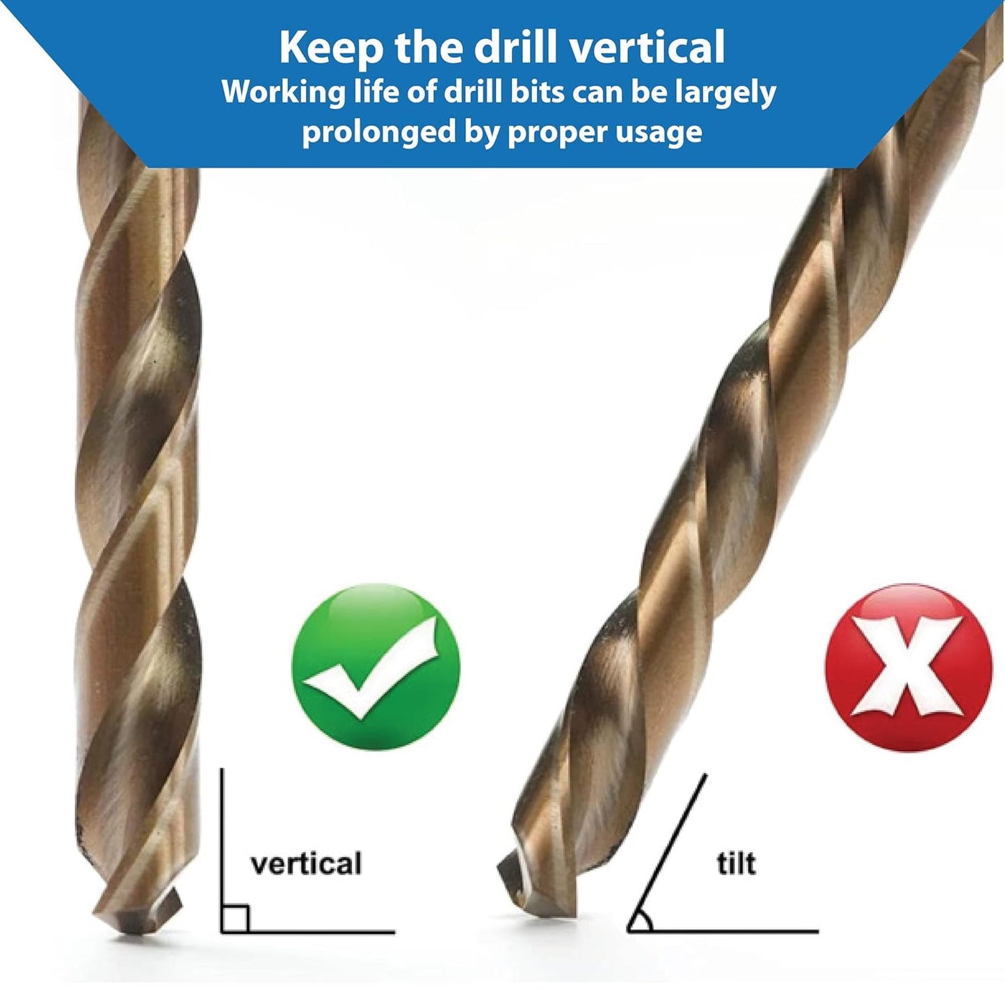 TJR® HSS-E M35 Cobalt Twist Drill Bit Set 19 Pieces 1-10mm 0.5mm Steps Self-Centering Metal Drill Bit DIN 338 Type N 135°
