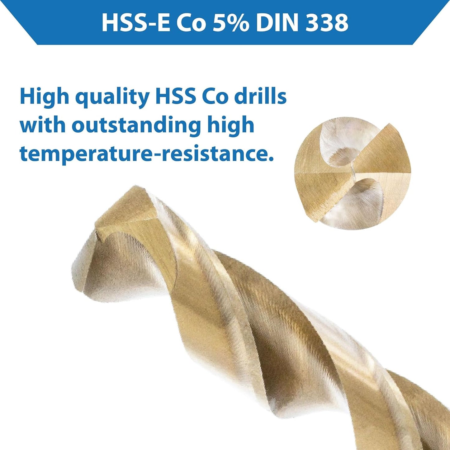 TJR® HSS-E M35 Cobalt Twist Drill Bit Set 19 Pieces 1-10mm 0.5mm Steps Self-Centering Metal Drill Bit DIN 338 Type N 135°