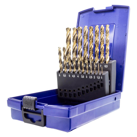 TJR® HSS-E M35 Cobalt Twist Drill Bit Set 19 Pieces 1-10mm 0.5mm Steps Self-Centering Metal Drill Bit DIN 338 Type N 135°