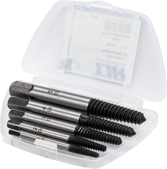 TJR® 5pcs Spiral Screw Extractor Set Sizes #1-#5 for M3-M8 - Easy Out Multi-Spline Stripped Bolt Remover
